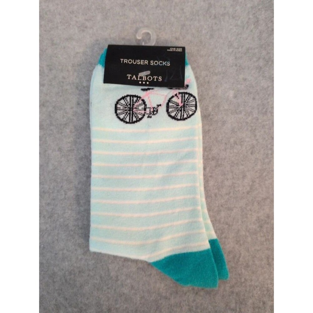 Talbots Trouser Socks Teal Pink Bicycle women's one size